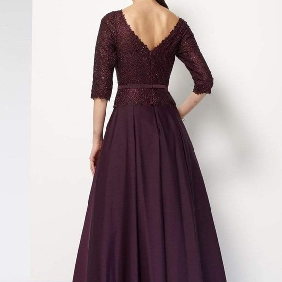 Alyce Paris Quarter Sleeved Bateau Neckline Crepe Lace A-Line Dress 27099 - Picture 6 of 9